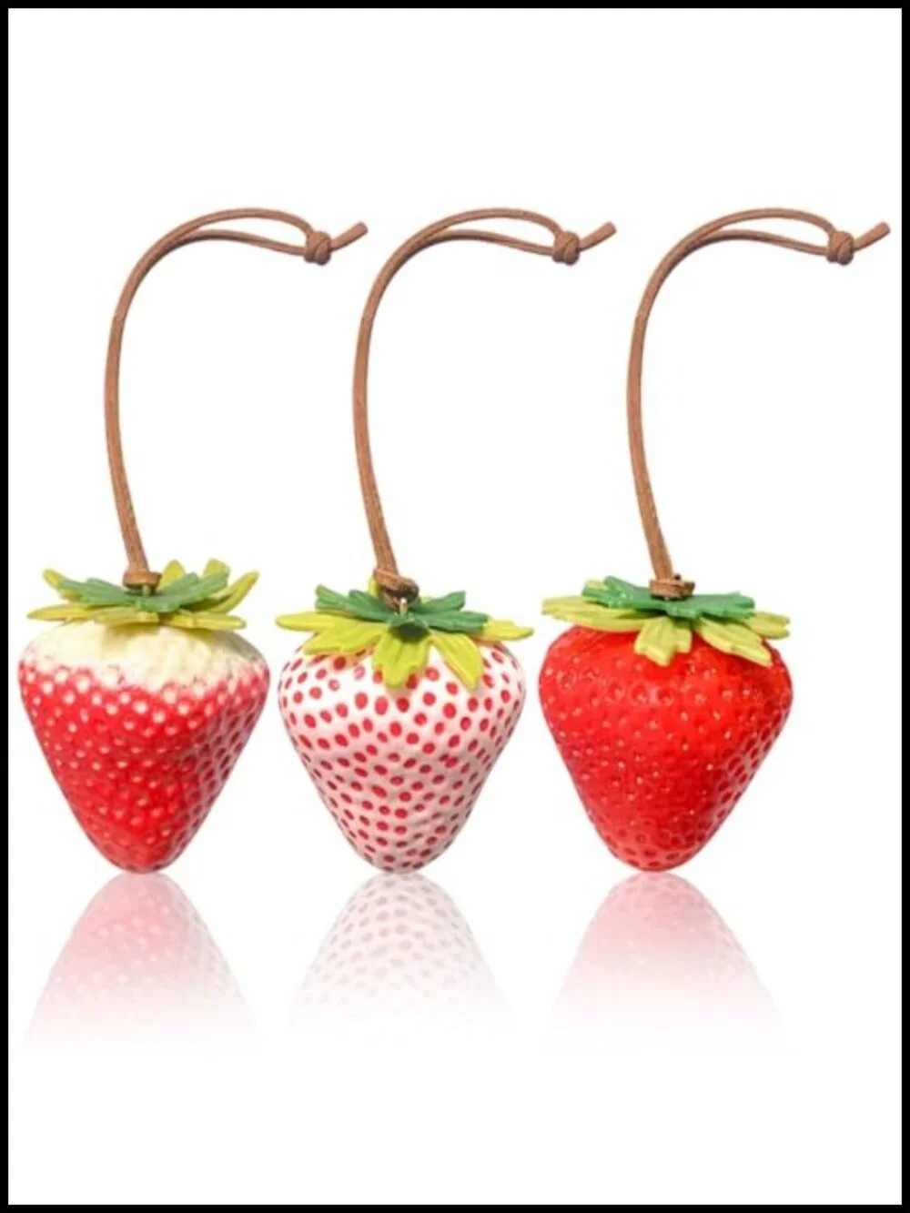 3PC Strawberry Bag Charm Set - Durable Keychain & Purse Accessory